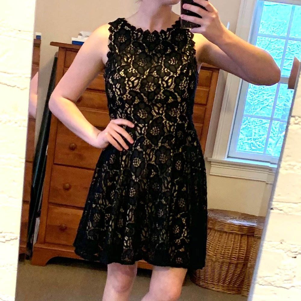 Black Lace Fit and Flare A-Line Dress Size 7